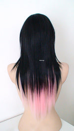 Load image into Gallery viewer, 28&quot; Black Pink Ombre Long Straight Hair Long Side Bangs Wig. Emo Wig. Scene Wig.
