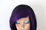 Load image into Gallery viewer, 28&quot; Black Purple Ombre Long Straight Hair Long Side Bangs Wig. Emo Wig. Scene Wig.
