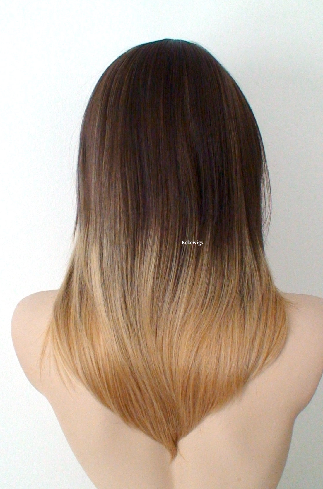 20" Brown Golden Blonde Ombre Long Straight Layered Hair with Bangs Wig