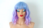 Load image into Gallery viewer, 16&quot; Pastel Blue Lavender Ombre Short Wavy Hair with Bangs Wig
