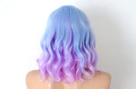 Load image into Gallery viewer, 16&quot; Pastel Blue Lavender Ombre Short Wavy Hair with Bangs Wig
