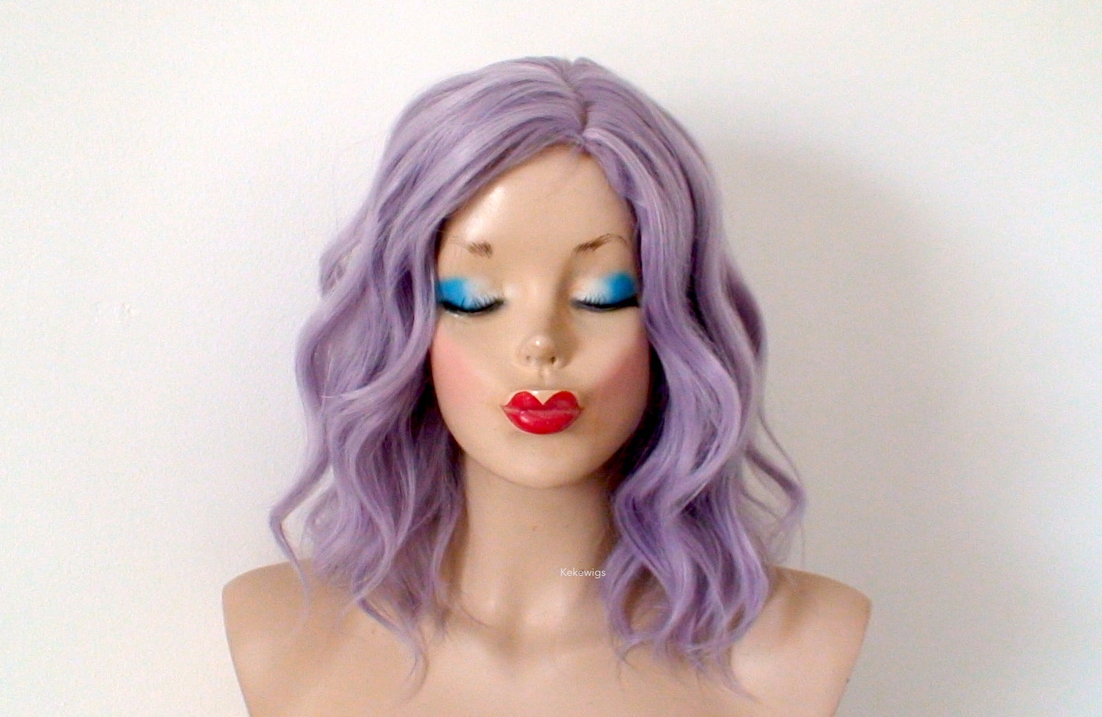 16" Pastel Smoky Lavender Short Wavy Hair Wig