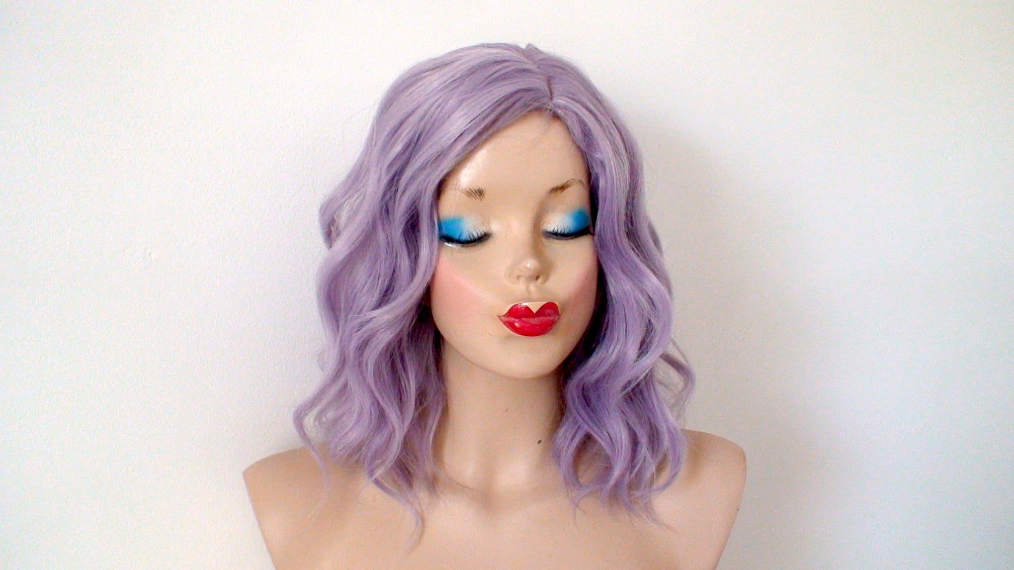 16" Pastel Smoky Lavender Short Wavy Hair Wig