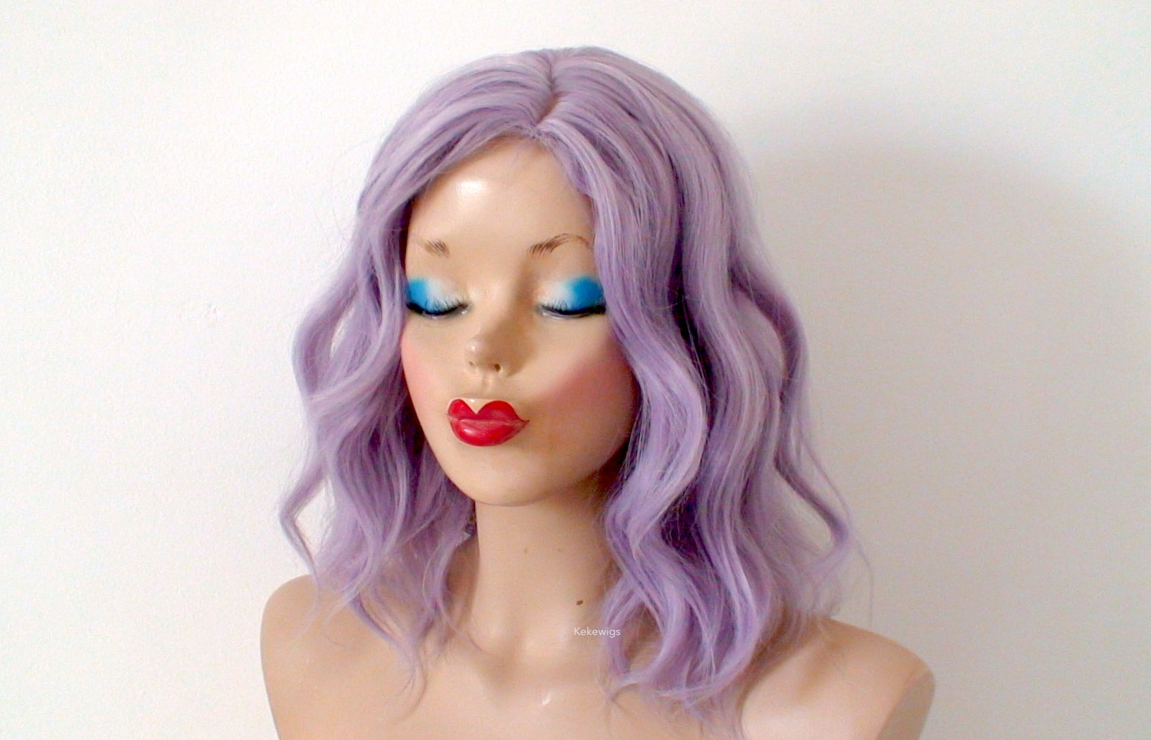 16" Pastel Smoky Lavender Short Wavy Hair Wig