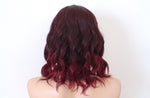 Load image into Gallery viewer, 16&quot; Wine Red Ombre Short Wavy Hair with Bangs Wig
