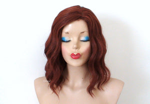 16" Auburn Short Wavy Hairstyle Wig