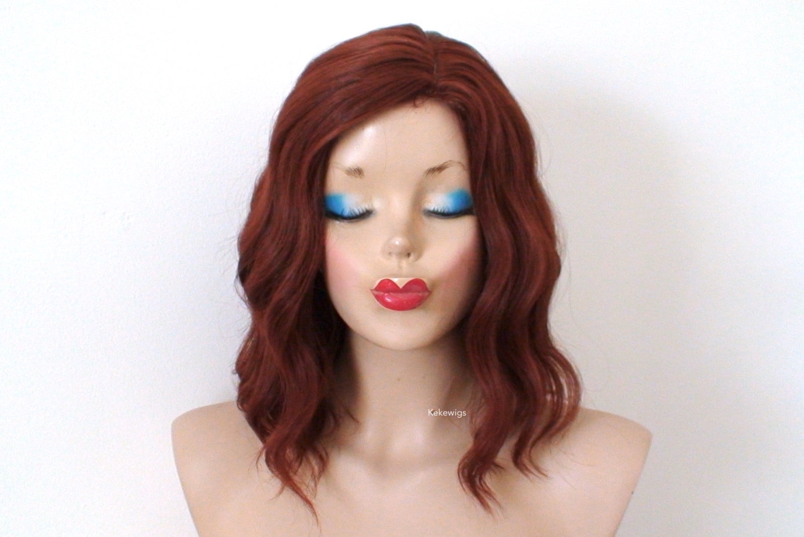 16" Auburn Short Wavy Hairstyle Wig