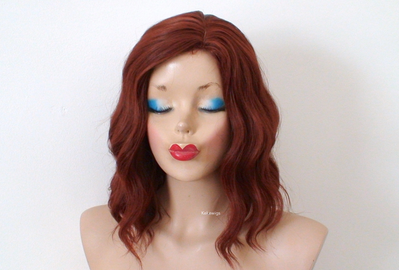 16" Auburn Short Wavy Hairstyle Wig