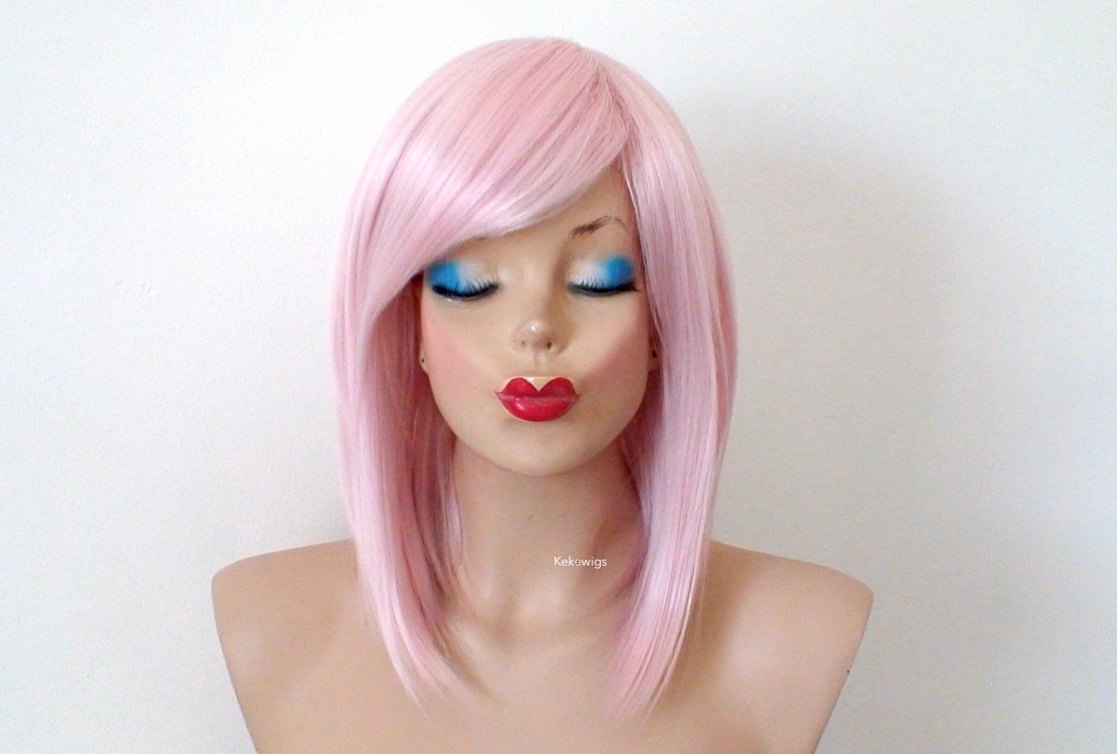 16" Pastel Pink Straight Hair with Side Bangs Wig