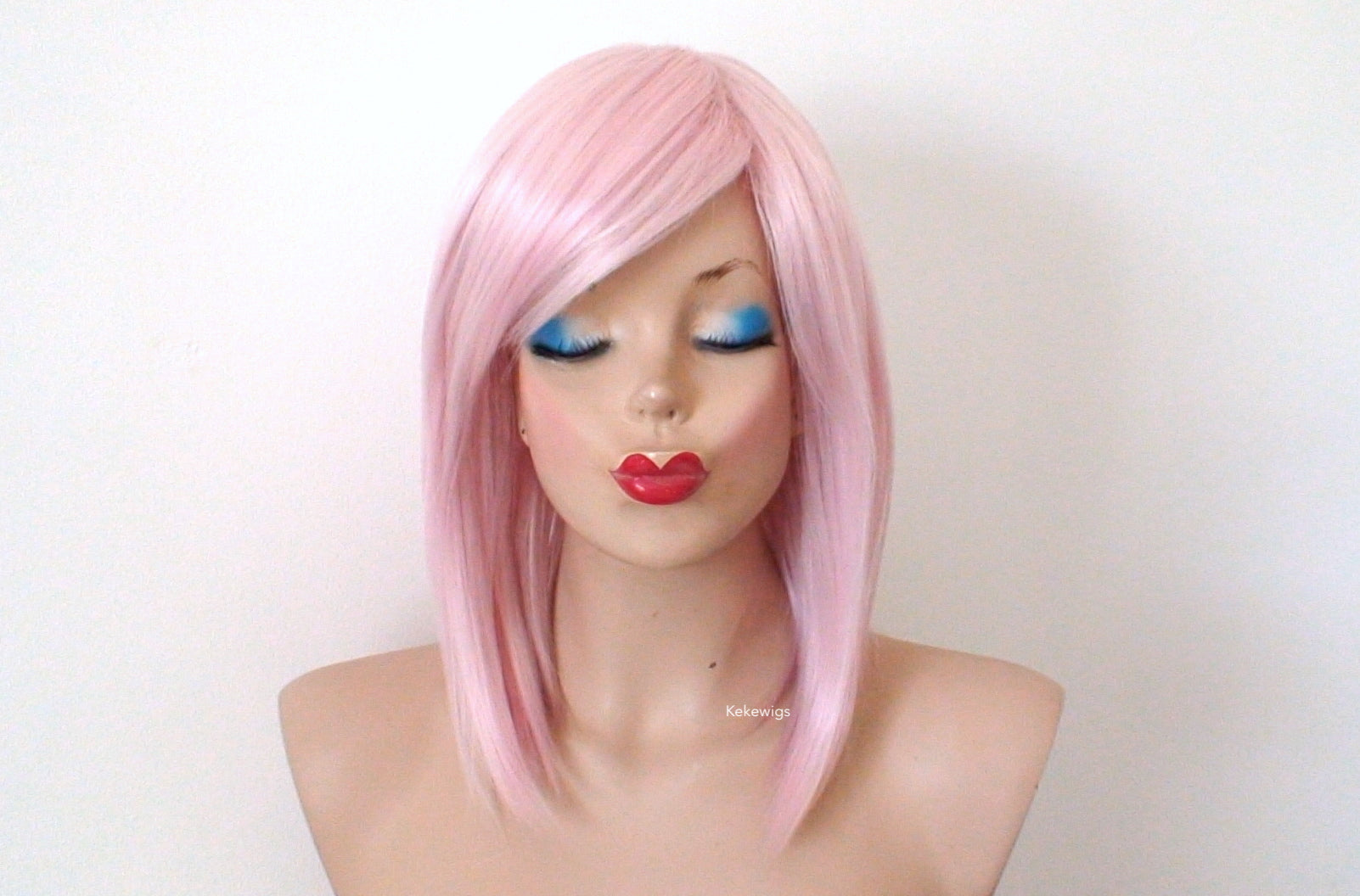 16" Pastel Pink Straight Hair with Side Bangs Wig