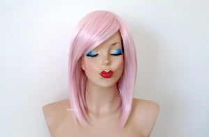 16" Pastel Pink Straight Hair with Side Bangs Wig