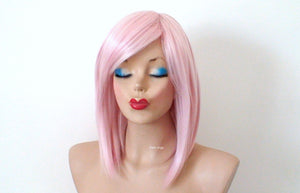 16" Pastel Pink Straight Hair with Side Bangs Wig