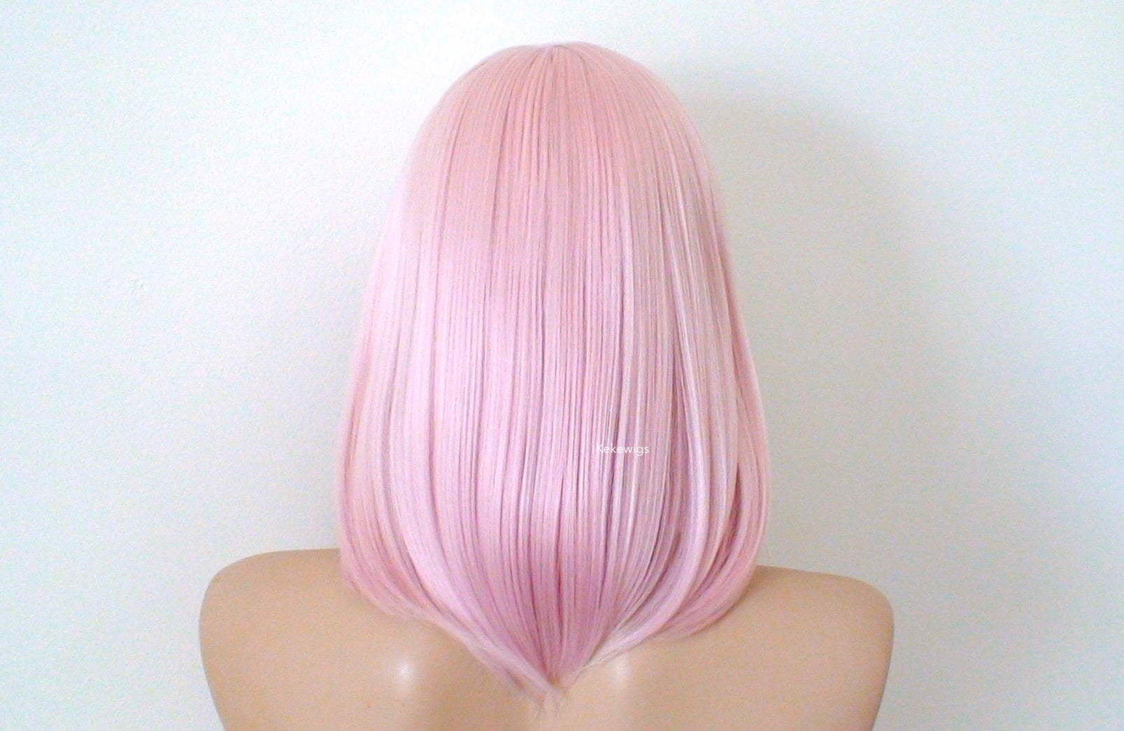 16" Pastel Pink Straight Hair with Side Bangs Wig