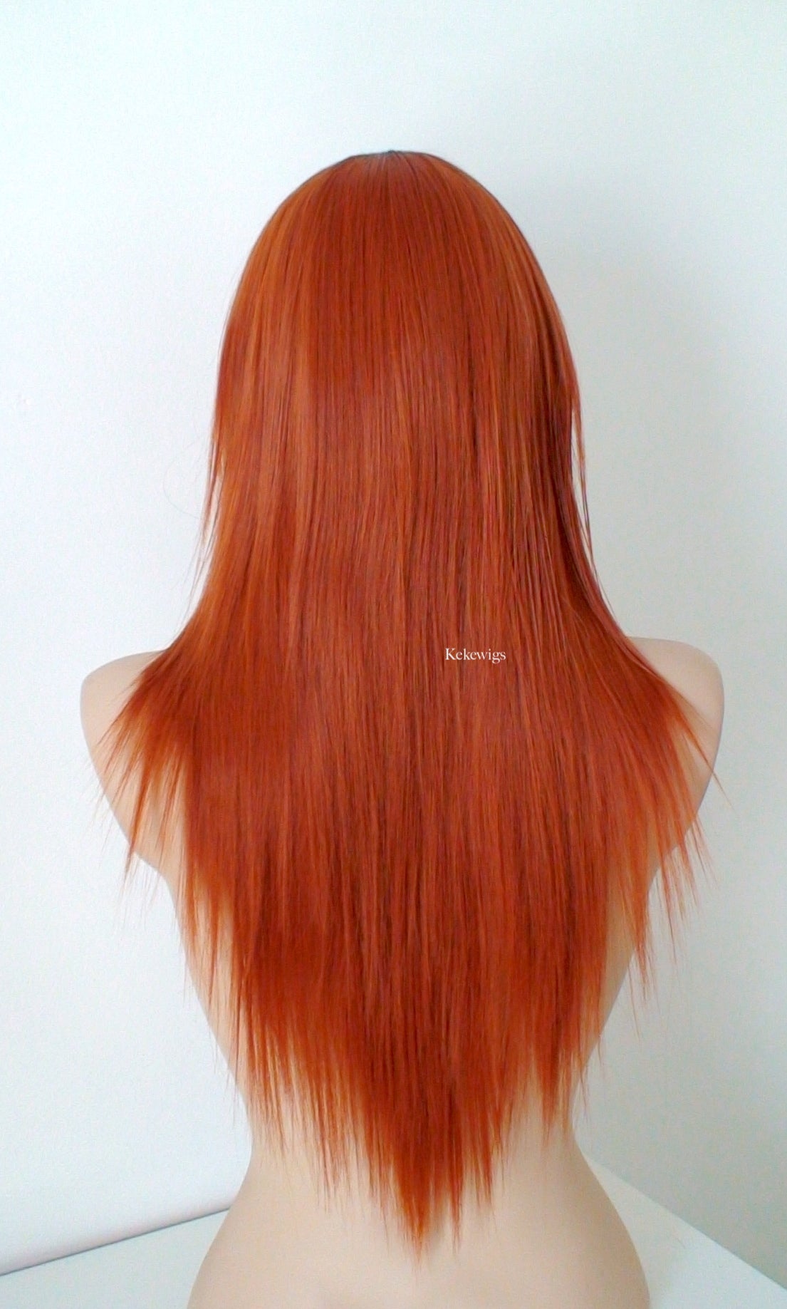 28" Ginger Orange Long straight Layered Hair Side Bangs Wig