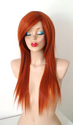 Load image into Gallery viewer, 28&quot; Ginger Orange Long straight Layered Hair Side Bangs Wig
