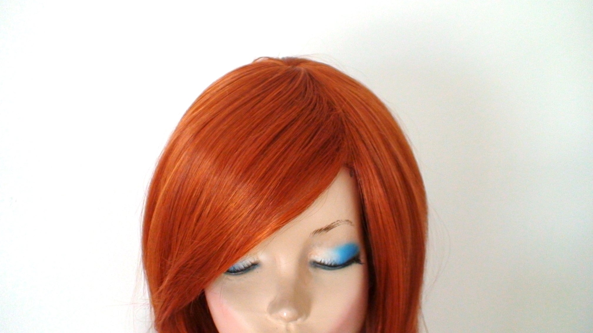 28" Ginger Orange Long straight Layered Hair Side Bangs Wig