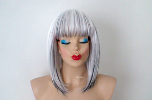 16" Straight Snow White Black Ombré Wig