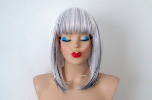 16" Straight Snow White Black Ombré Wig