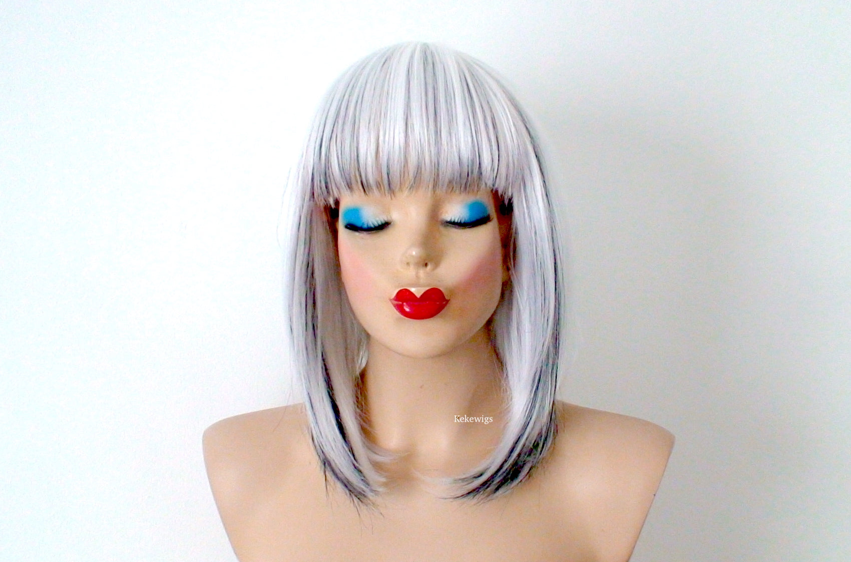 16" Straight Snow White Black Ombré Wig