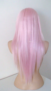 28" Pastel Pink Long Straight Layered Hair Long Side Bangs Wig