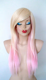 Load image into Gallery viewer, 24&quot; Blonde Pink Ombre Straight Hair Side Bangs Wig
