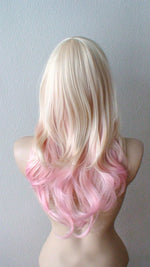 Load image into Gallery viewer, 24&quot; Blonde Pink Ombre Curly Hair Side Bangs Wig
