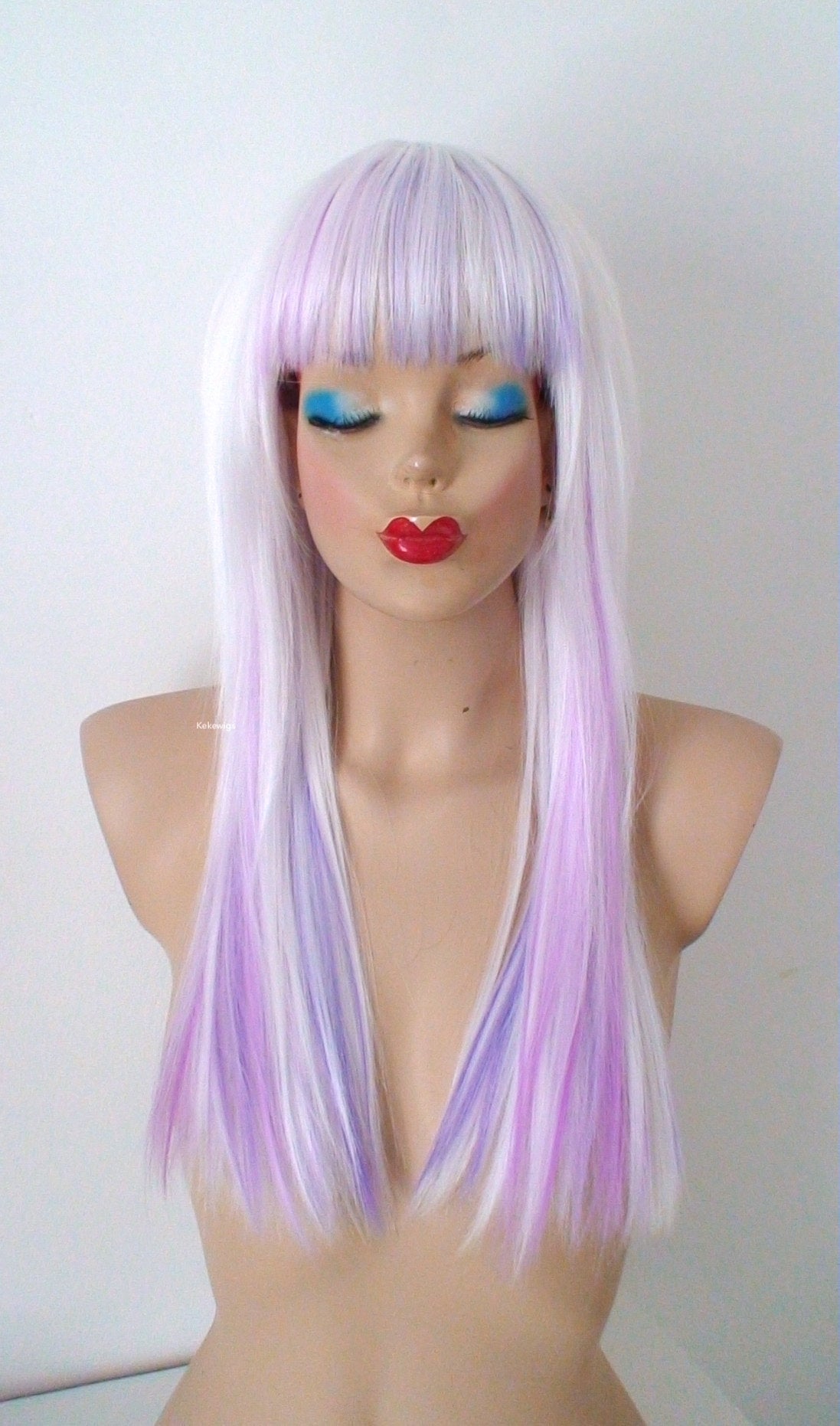 24"" Straight White Lavender Lilac Purple Ombré Wig