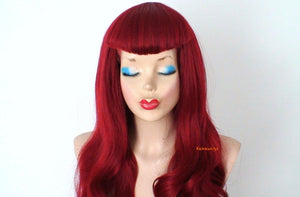 Wine Red Pin-up Custom Wig. U Shape Bangs Wig.