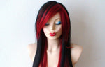 Load image into Gallery viewer, 28&quot; Black Red Ombre Long Straight Hair Long Side Bangs Wig. Emo Wig. Scene Wig.
