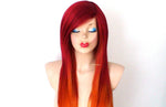 Load image into Gallery viewer, 28&quot; Wine Red/Ginger Orange Ombre colored Straight layered hair side bangs wig.
