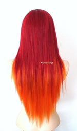 Load image into Gallery viewer, 28&quot; Wine Red/Ginger Orange Ombre colored Straight layered hair side bangs wig.
