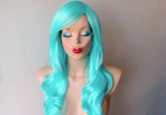 Load image into Gallery viewer, 26&quot; Pastel Aqua Blue Long Curly Hair Long Side Bangs Wig
