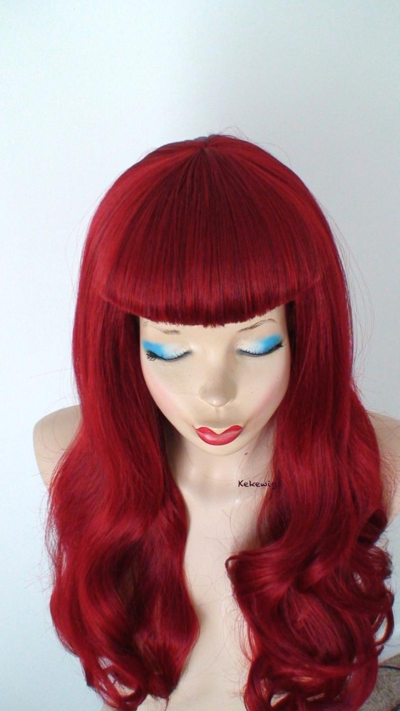 Wine Red Pin-up Custom Wig. U Shape Bangs Wig.