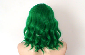 16" Green Short Wavy Hair with bangs Wig