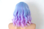 Load image into Gallery viewer, Copy of 16&quot; Pastel Blue Lavender Ombre Short Wavy Hairstyle with Bangs Wig
