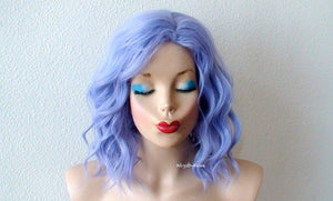 16" Pastel Lavender Blue Short Wavy Hairstyle Wig