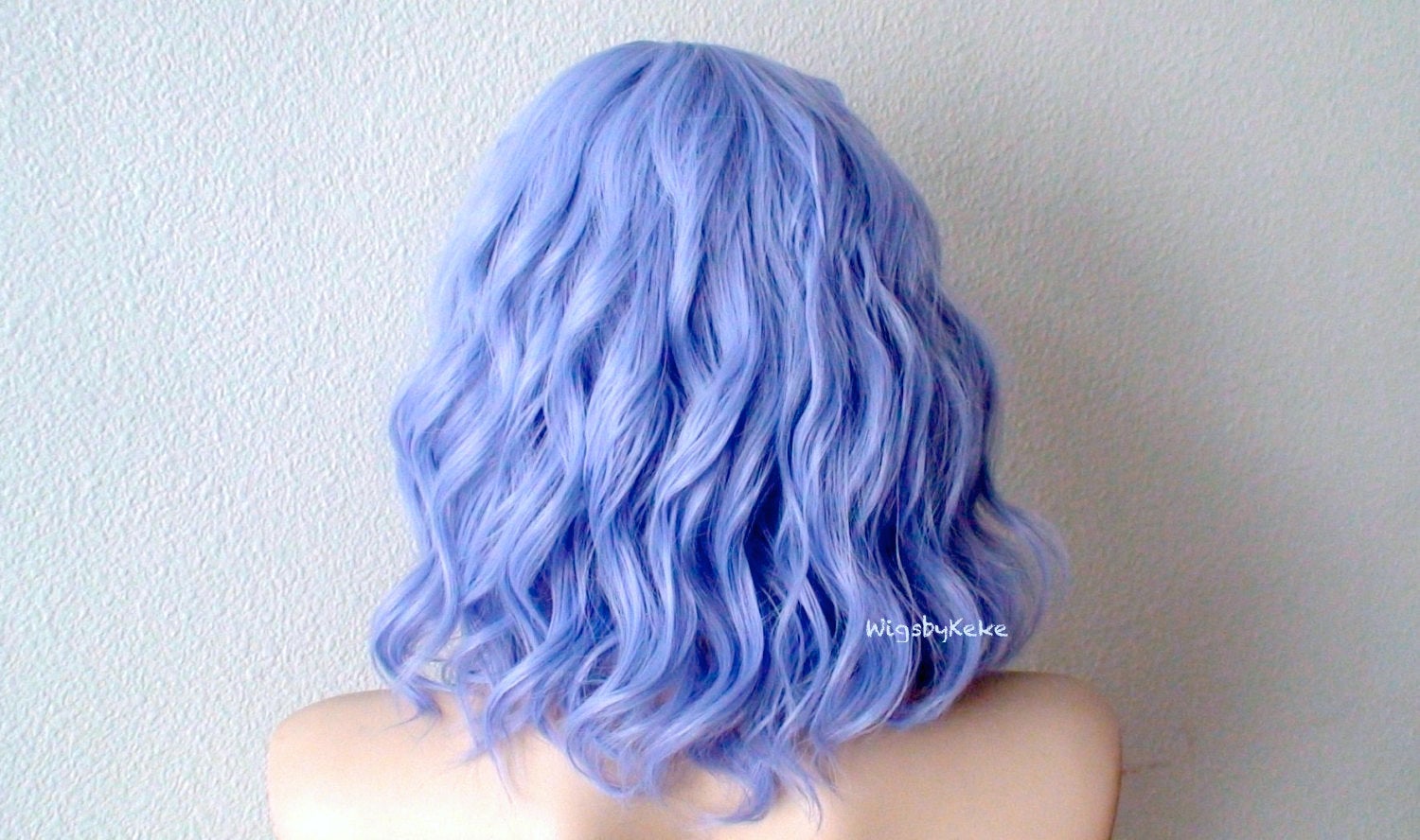 16" Pastel Lavender Blue Short Wavy Hairstyle Wig