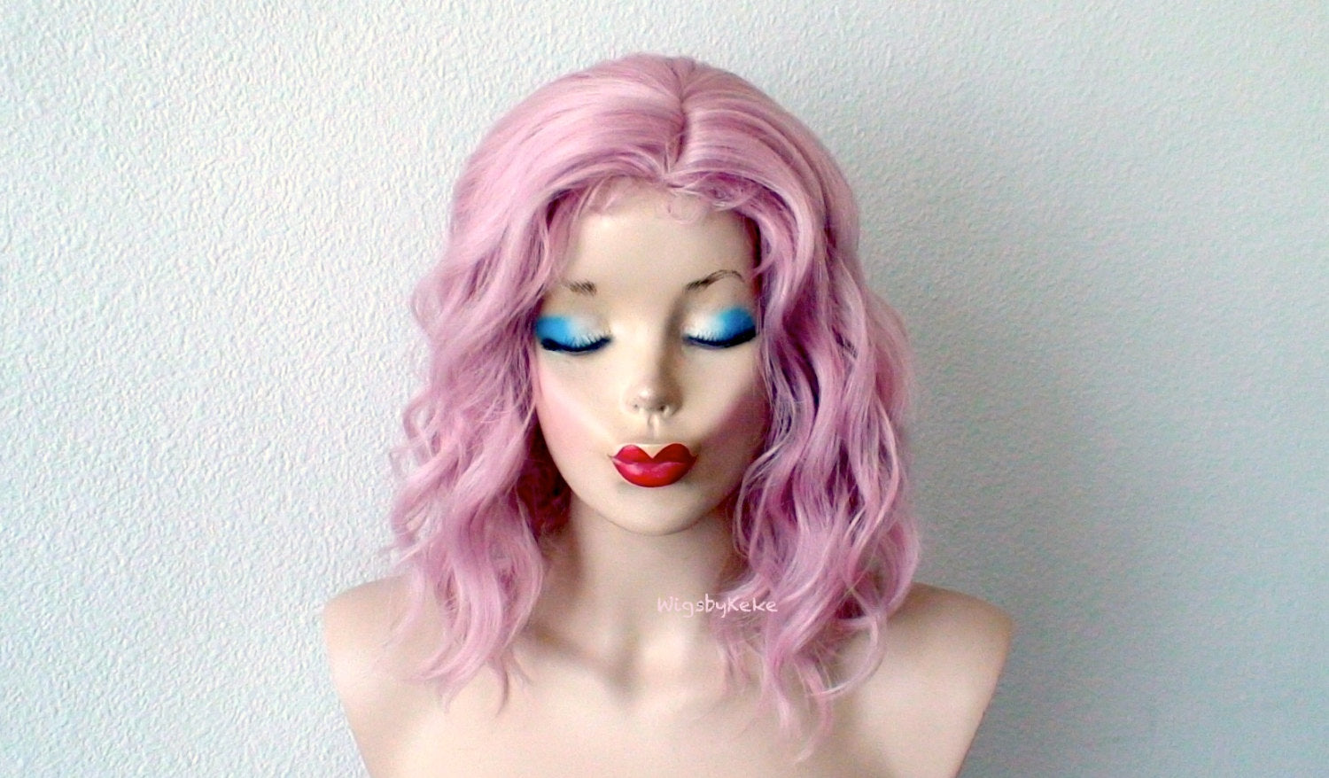 16" Pastel Blush Pink Short Wavy hairstyle Wig