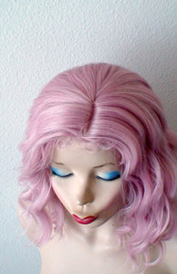 16" Pastel Blush Pink Short Wavy hairstyle Wig