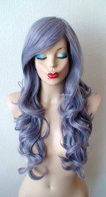 Load image into Gallery viewer, 26&quot; Pastel Dark Lavender Gray Long Curly Hair Long Side Bangs Wig
