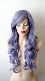 Load image into Gallery viewer, 26&quot; Pastel Dark Lavender Gray Long Curly Hair Long Side Bangs Wig
