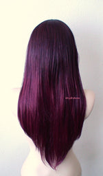 Load image into Gallery viewer, 26&quot; Wine Red Ombre Long Straight hair with Bangs Wig
