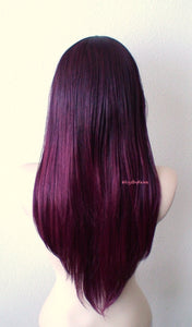 26" Wine Red Ombre Long Straight hair with Bangs Wig