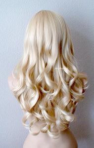 26" Blonde Long Curly Hair Side Bangs Wig