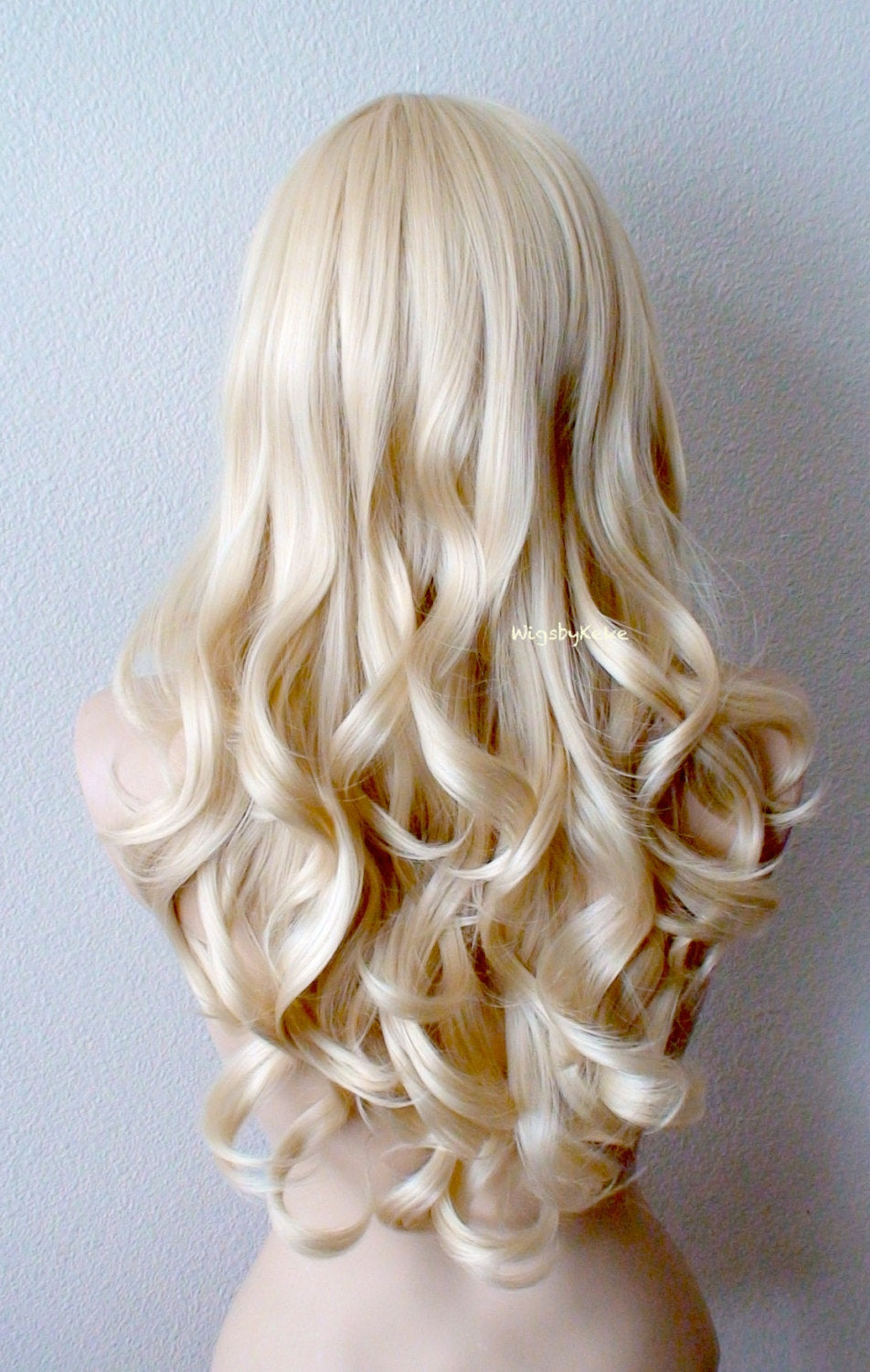 26" Lace front Blonde Long Curly Hair Side Bangs Wig