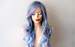 Load image into Gallery viewer, 26&quot; Pastel Blue Lavender Pink Purple Ombre Long Curly Hair Side Bangs Wig. Custom Wig.
