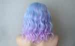 Load image into Gallery viewer, 16&quot; Pastel Blue Lavender Ombre Short Wavy Hairstyle Wig
