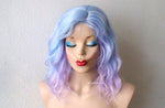 Load image into Gallery viewer, 16&quot; Pastel Blue Lavender Ombre Short Wavy Hairstyle Wig
