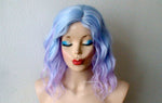 Load image into Gallery viewer, 16&quot; Pastel Blue Lavender Ombre Short Wavy Hairstyle Wig
