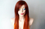 Load image into Gallery viewer, 28&quot; Auburn Ginger Red Ombre Long Straight Layered Hair Long Side Bangs Wig
